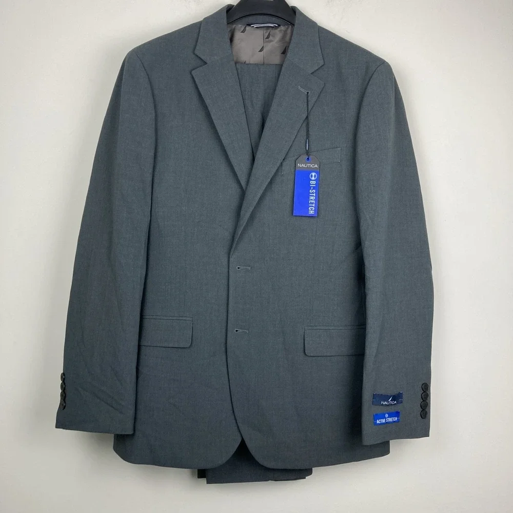 Nautica‎ Mens 2-pc Suit Blazer Jacket 40R Pants 34Wx32L Charcoal
